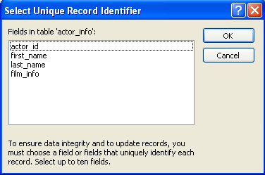 Linking Microsoft Access tables to
MySQL tables, choosing unique record identifier