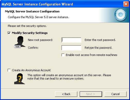 MySQL Server Instance Config Wizard:
Security